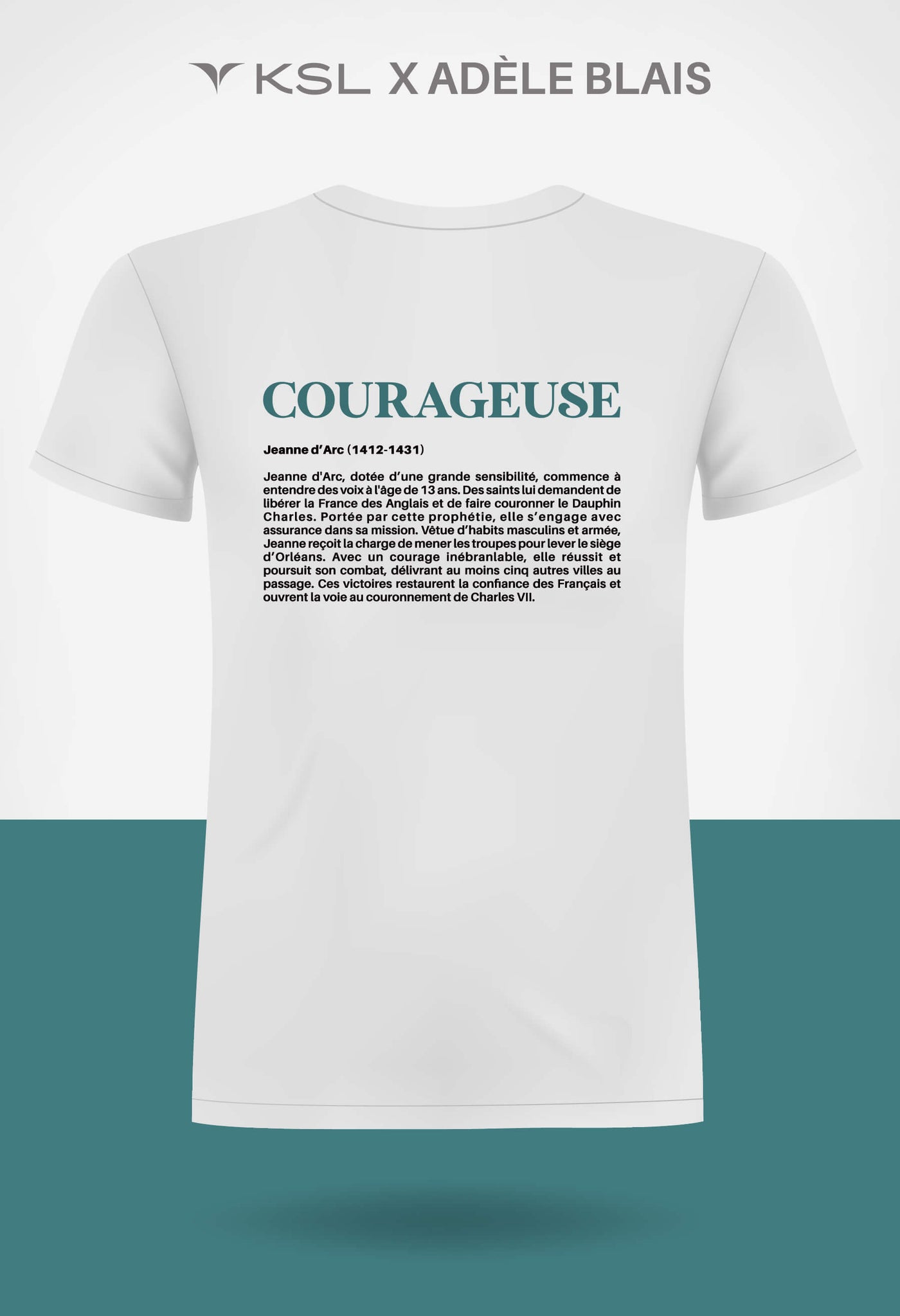 KSL X Adèle Blais : une collaboration inspirante pour le projet FORTES et ses chandails Idola mettant en lumière des femmes qui ont marqué l'histoire, dont Jeanne d'Arc, la courageuse